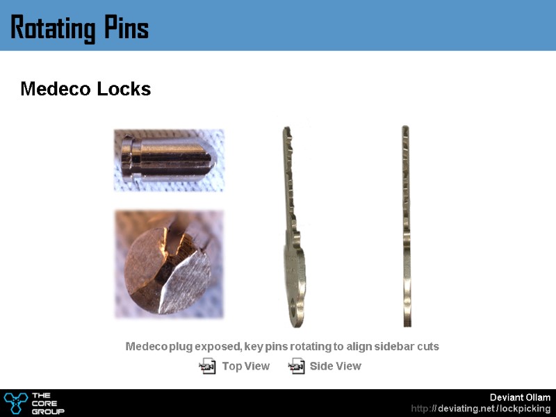 Medeco Locks Medeco plug exposed, key pins rotating to align sidebar cuts  